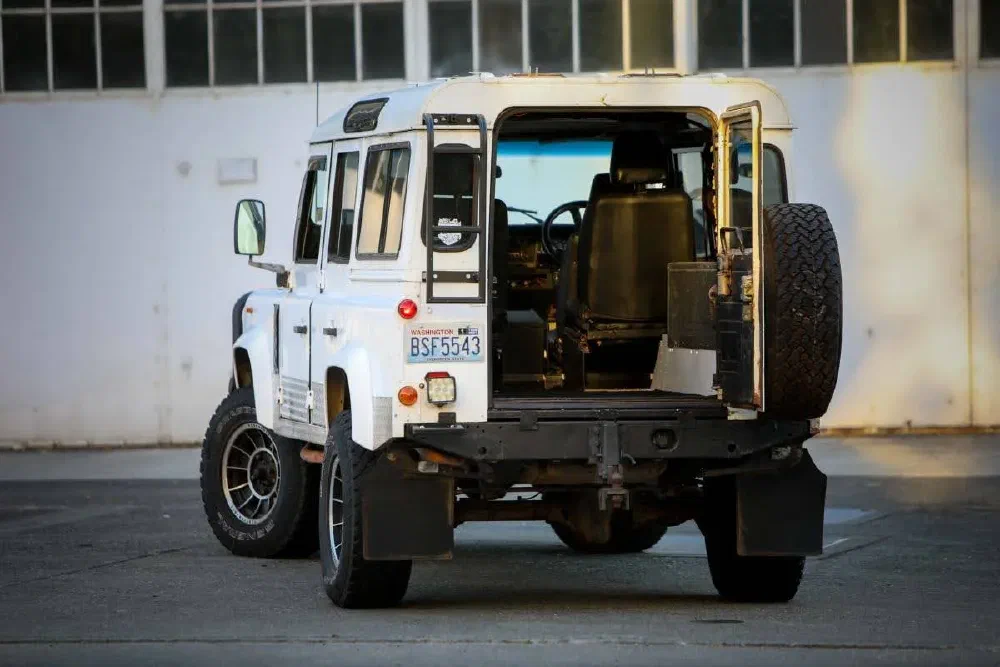 Rear view of the Perentie 110 showing spare tire and cargo area
