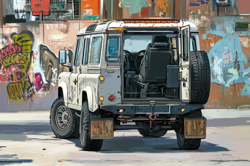 Borderlands-style illustration of the Perentie 110 from the rear